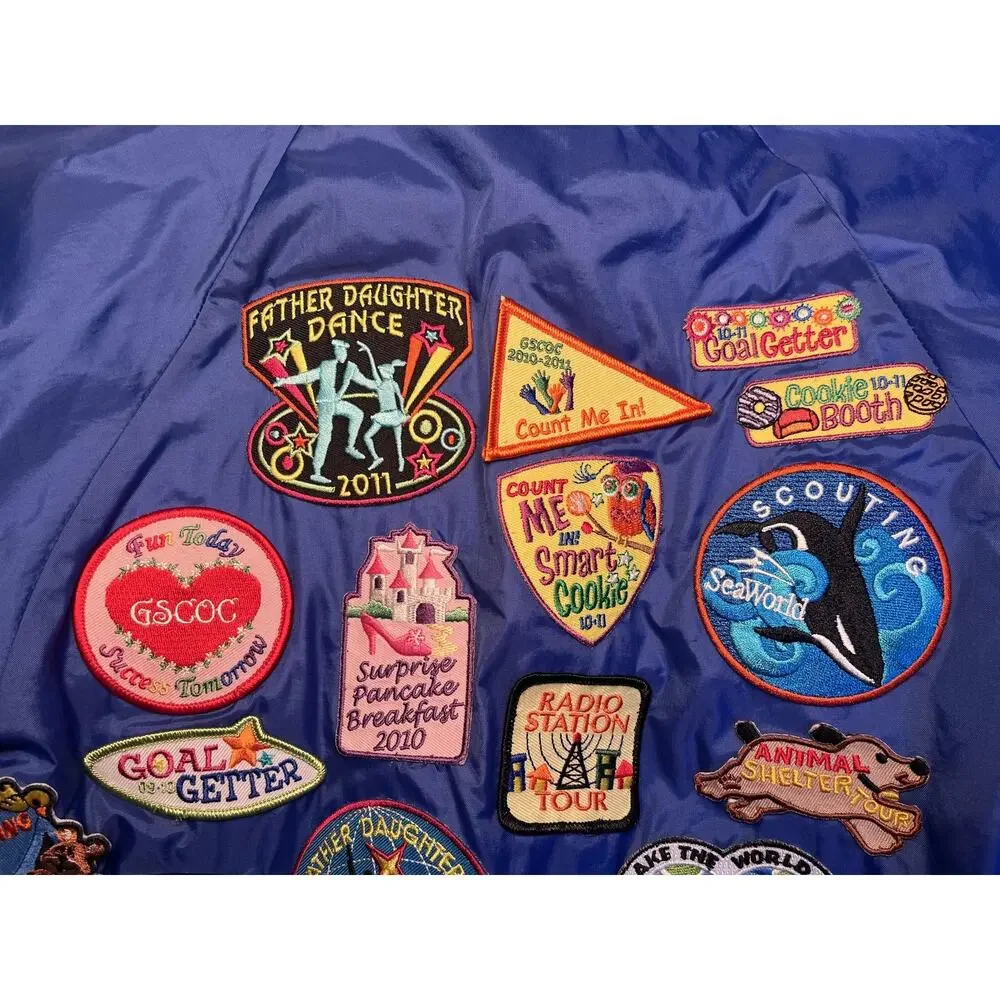 Augusta Sportswear Jacket Girls Youth M Blue‎ Girl Scouts Patch Windbreaker